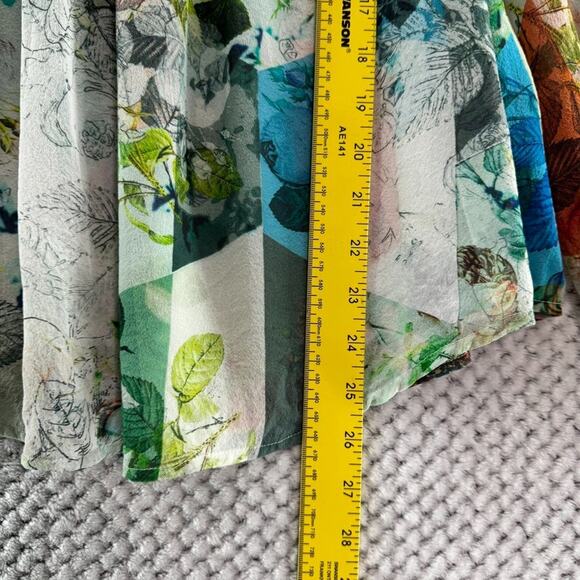 LEIFSDOTTIR Top Women 4 Green Silk Floral Catappa Blouse Crew Neck Ballon Sleeve - Picture 13 of 16